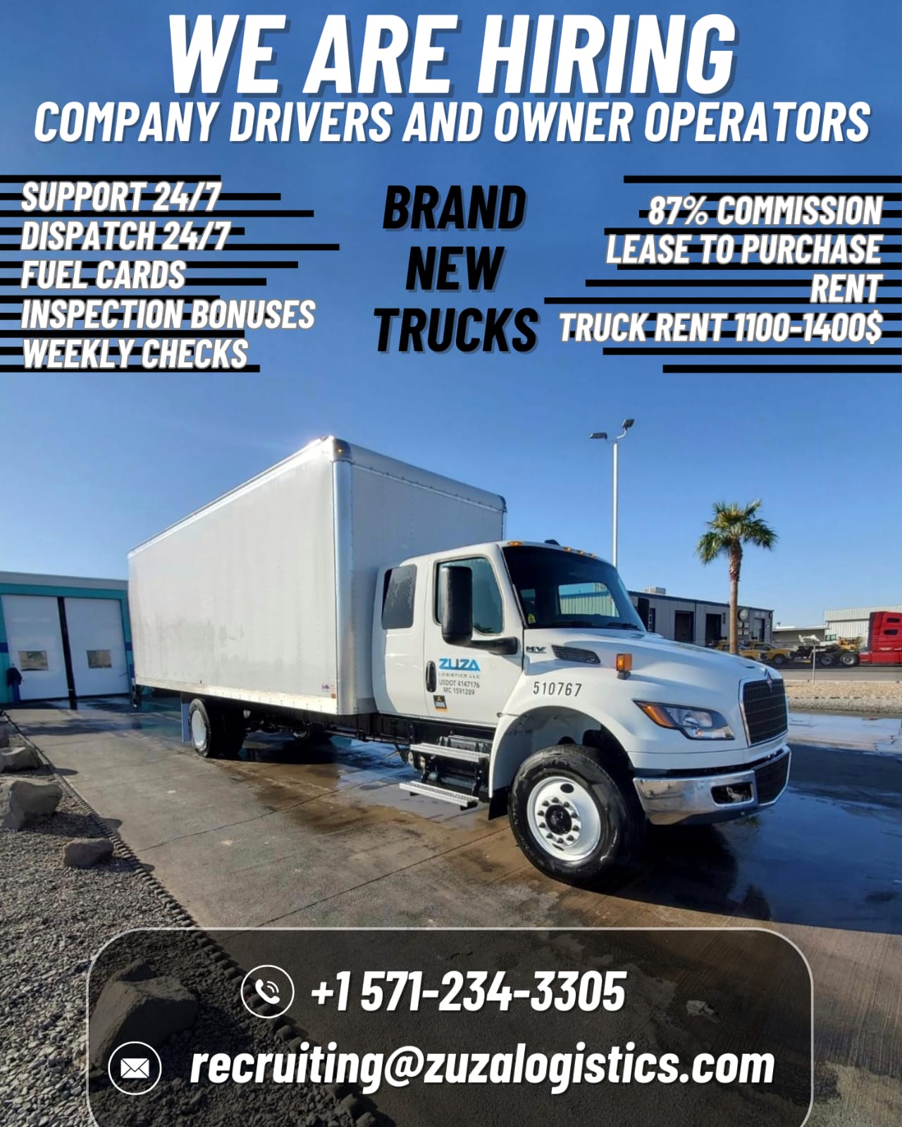 ZUZA LOGISTICS LLC TRAZI KOMPANIJSKE VOZACE I OWNER OPERATORE