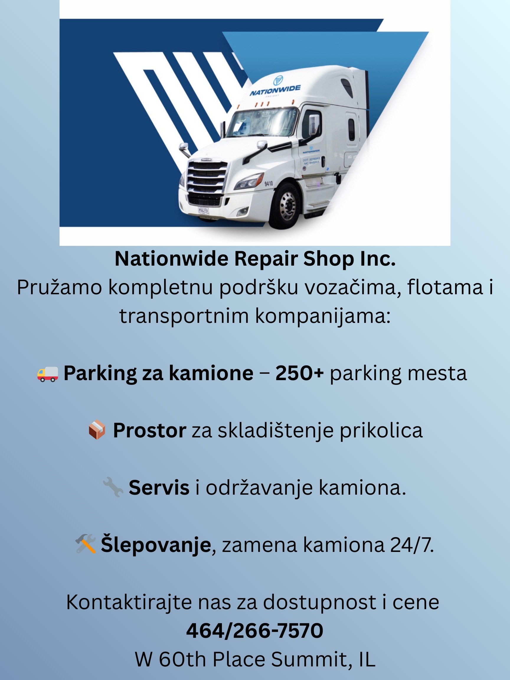 NATIONWIDE REPAIR SHOP INC. – PARKING I SERVIS ZA KAMIONE U SUMMIT-U, IL
