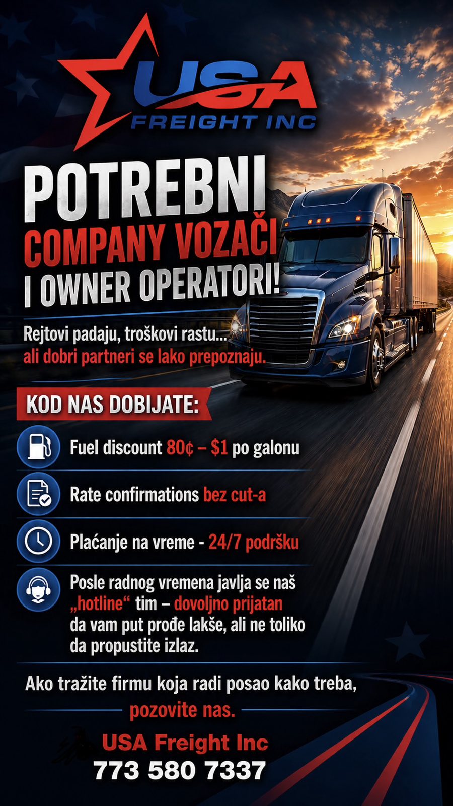POTREBNI COMPANY VOZACI I OWNER OPERATORI!