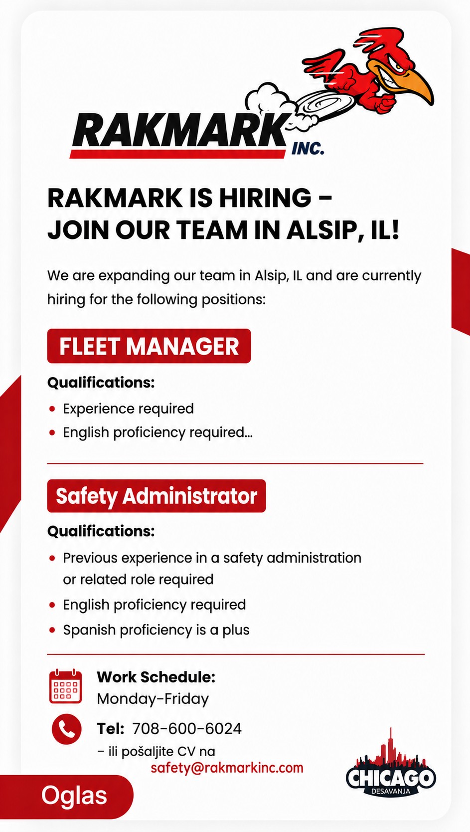 RAKMARK IS HIRING – JOIN OUR TEAM IN ALSIP, IL