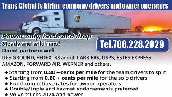 TRANS GLOBAL IS HIRING COMPANY DRIVERS AND OWNER OPERATORS